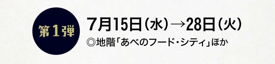 第1弾7月15日（水）→28日（火）◎地階「あべのフード・シティ」ほか
