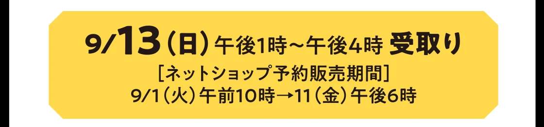 9/13（日）午後1時～午後4時 受取り