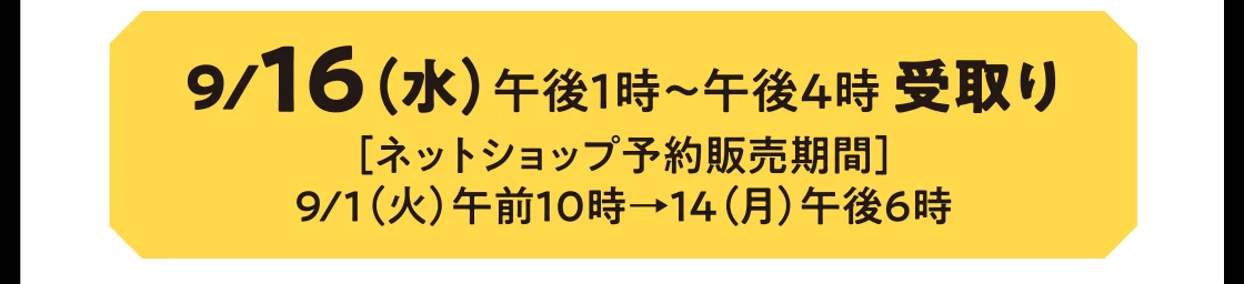 9/16（水）午後1時～午後4時 受取り
