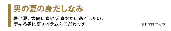 男の夏の身だしなみ 暑い夏。太陽に負けず涼やかに過ごしたい。デキる男は夏アイテムもこだわりを。